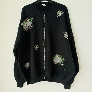Vintage Y2k Christmas Rhinestone Full Zip Sweatshirt Sz 2X Silver Bells NWT $75